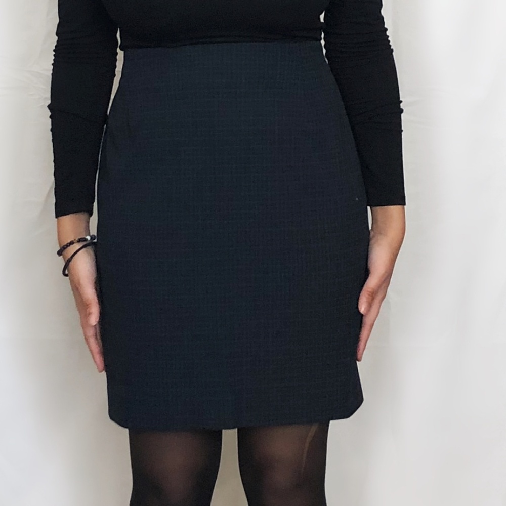 BLUE/GREEN/BLACK WOOL PLAID PENCIL SKIRT